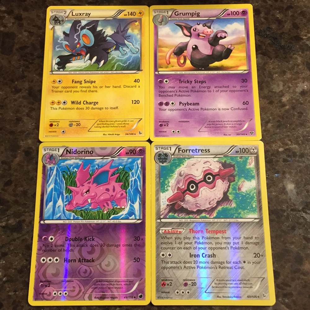 Pokémon cards (luxray,nidorino,forretress&grumpig)